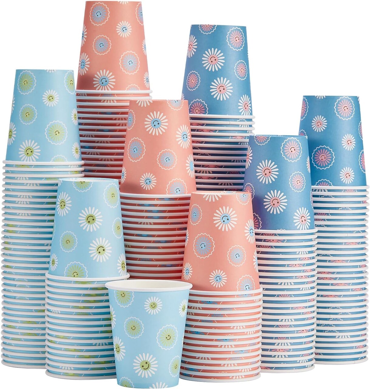 300-Pack 8 oz Paper Cups – Disposable Colorful Cups for Hot/Cold Beverages like Coffee, Tea, Water, or Juice, Perfect for Office, Parties, Home, and Travel – Daisy Design